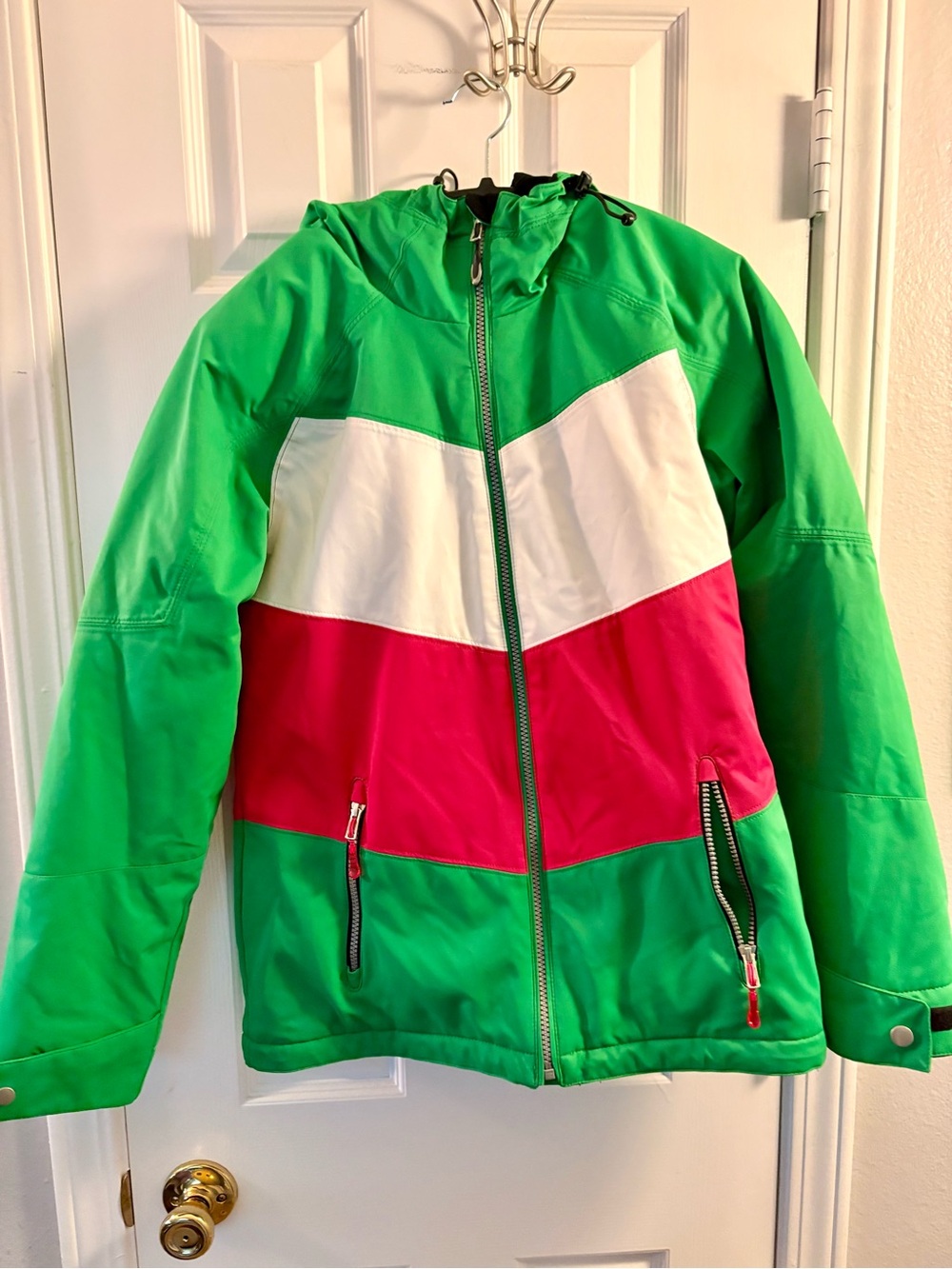 Obermeyer Kids Green, White & Pink Hooded Puffer Jacket